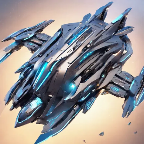 spacecraft with metal fish appearance, plastic. planos futurista fundo nave de guerra em forma futurista voando 4k