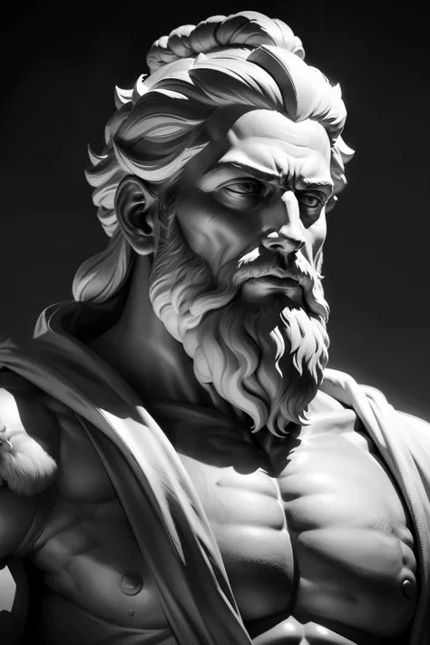 Greek philosopher statue with beard and muscles, standing, Cinematic, 8k, Dark Breckgrounda portrait statue of the stoic Marcus Aurelius in black and white 8K,Face from the side, super realistic Breckground wallpaper