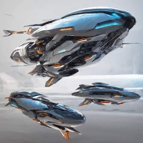 spacecraft with metal fish appearance, plastic, blindagem Liza. planos futurista fundo nave de guerra em forma futurista voando 4k