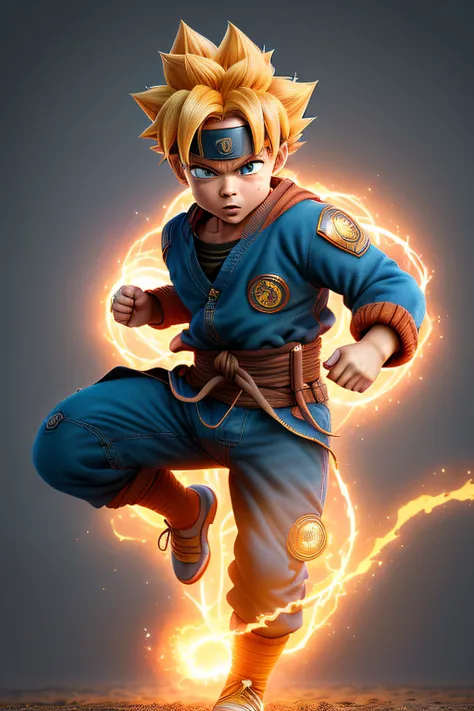 (melhor qualidade,4k,8k,Altas,master part:1.2),ultra-detalhado,(Realistic,fotorrealista,photo-realistic:1.37),Goku naruto ,medium:Dragon ball style, cores vibrantes, dynamic lighting profile, nuvens fofas, Pose Voadora, face expression, Playful energy, cle...