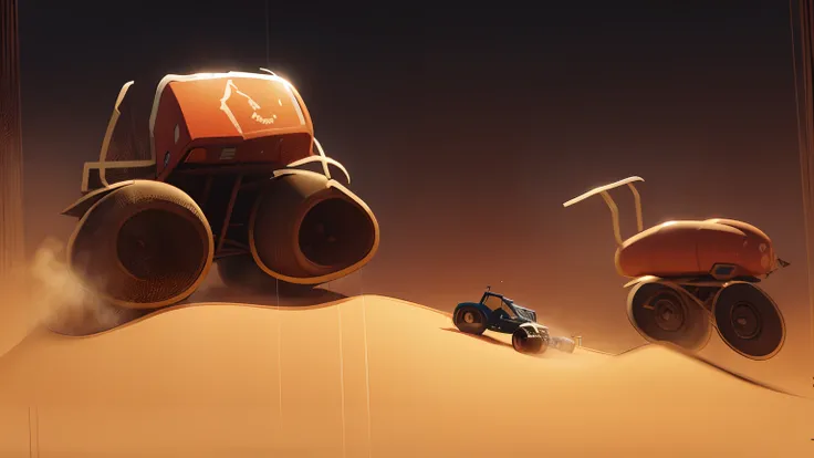 Monster trucks, race on desert