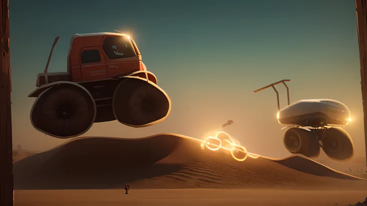 Monster trucks, race on desert