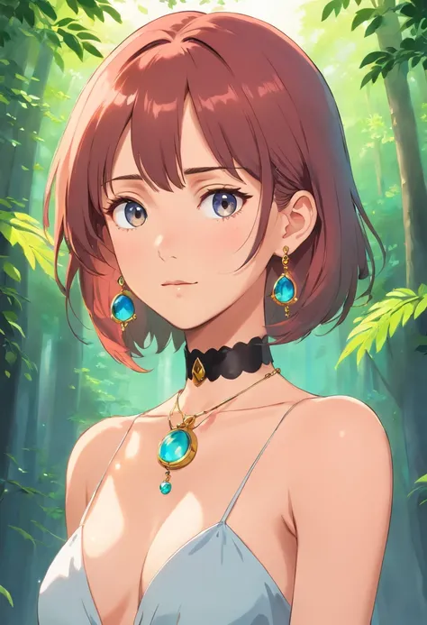 Girl in anime collar, long necklace and earrings, dressless, Nudie, NSFW