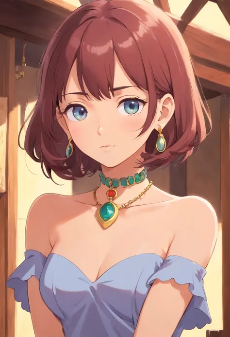 Girl in anime collar, long necklace and earrings, dressless, Nudie, NSFW