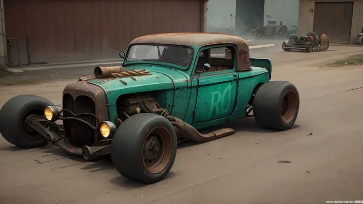 ((Rat rod)), (f1) , color verde, Ford modelo A