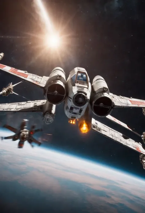 Xwing fighter mothership flying through space