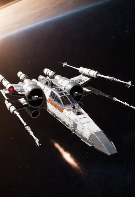 Xwing fighter mothership flying through space