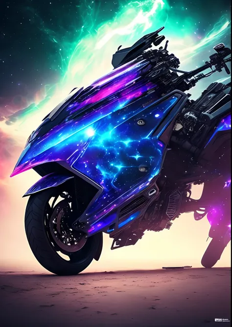 dreamlikeart, galaxy, outer space, nebula, star, [cyberpunked] Motorbike from the Stars (star:1.5),