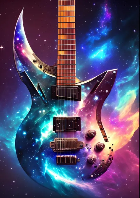 dreamlikeart, galaxy, outer space, nebula, star, [cyberpunked] Guitar from the Stars (star:1.5),