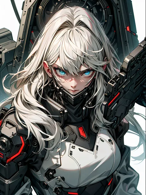 (top-quality, ​masterpiece:1.2) | A detailed eye:1.2 1 female ,Solindo (dynamic ungle, POV, faces, The long-haired,Gun Shop) gargantilha, The shirt, Open sweatshirt, finely detailed, ​masterpiece, Cyberpunk-style clothing