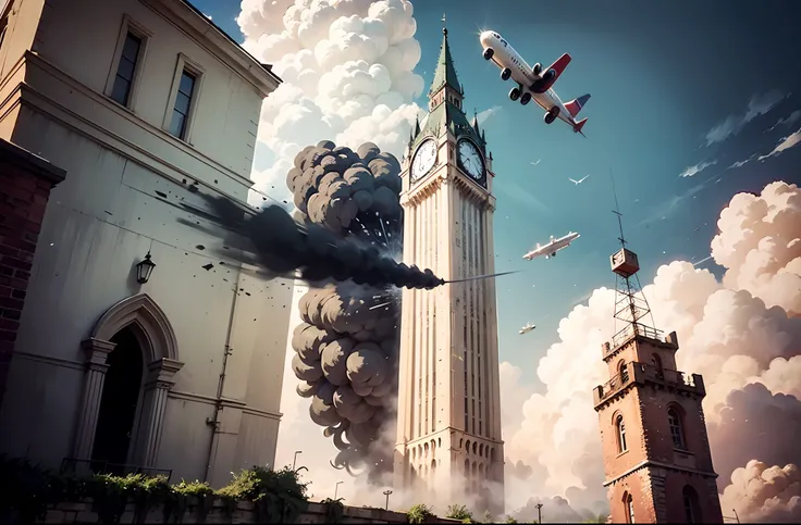 A plane crashing into a tower then into another tower