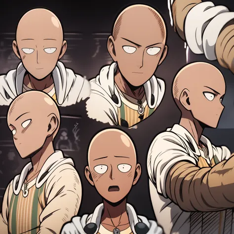 1 boy bald saitama，9 tables，9 poses and expressions，different emotions，10