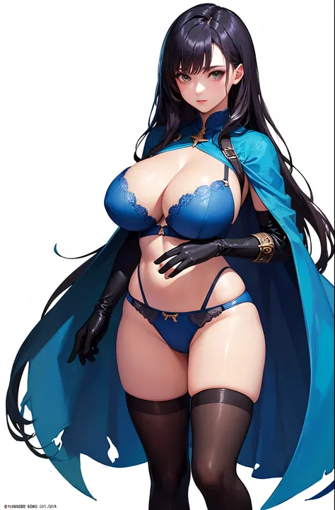 (((​masterpiece、top-quality、top-quality、Official art、Beautifully Aesthetic:1.2)))、(1girl in:1.3)、ighly detailed、highestdetailed、A dark-haired、(((Blue underwear)))、(shinny skin)、(((Colossal tits)))、Large Thigh、Sheer areol、(((knee high socks)))、emphasis on t...