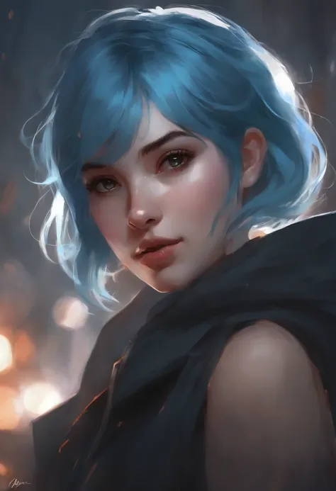 Theres a blue-haired woman, arte estilo guweiz, Guweiz, pintura de personagem bonita, Guweiz em Artstation Pixiv, Guweiz em Pixiv ArtStation, retrato impressionante do rosto do anime, bela arte digital, Wlop Ross, Obra-prima de Guweiz, arte de anime digita...