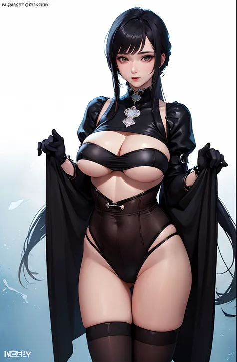 (((​masterpiece、top-quality、top-quality、Official art、Beautifully Aesthetic:1.2)))、The nipple is visible、Put out the 、(1girl in:1.3)、、ighly detailed、highestdetailed、A dark-haired、(((Underwear)))、(((shinny skin)))、(((Colossal tits)))、Large Thigh、Sheer areol、...