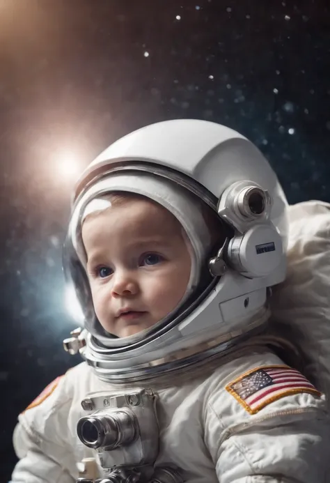 little boy astronaut, dressed as an astronaut in space，upper body