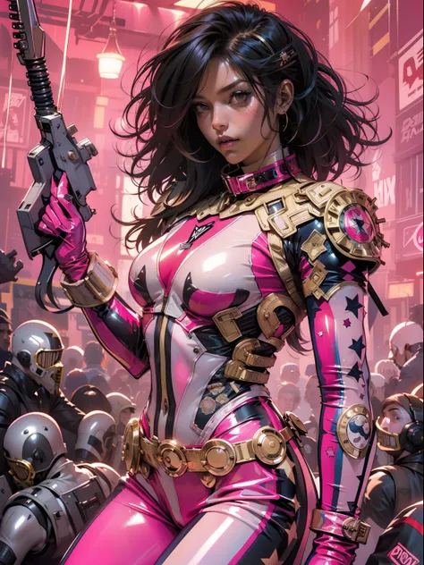 (((woman))), (((best qualityer))), (((tmasterpiece))), (((AS-Adult))), (((1girll))), ((( Bob Hairstyles ))), ((( latina ))), ((( dark-skin ))), A 25-year-old cyberpunk gladiator with a perfect body, Shoulder pads with metal spines, Brooklyn gladiolus, tann...