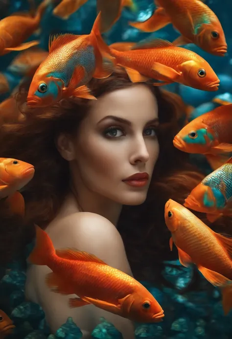 mulher com escamas de peixe ,ultrarealista