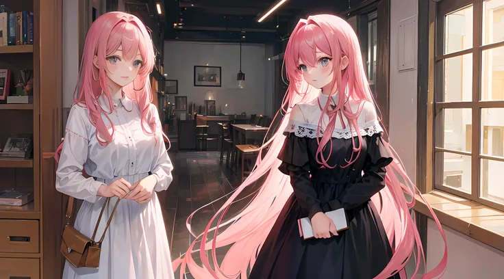 Mother with long pink hair，With daughter