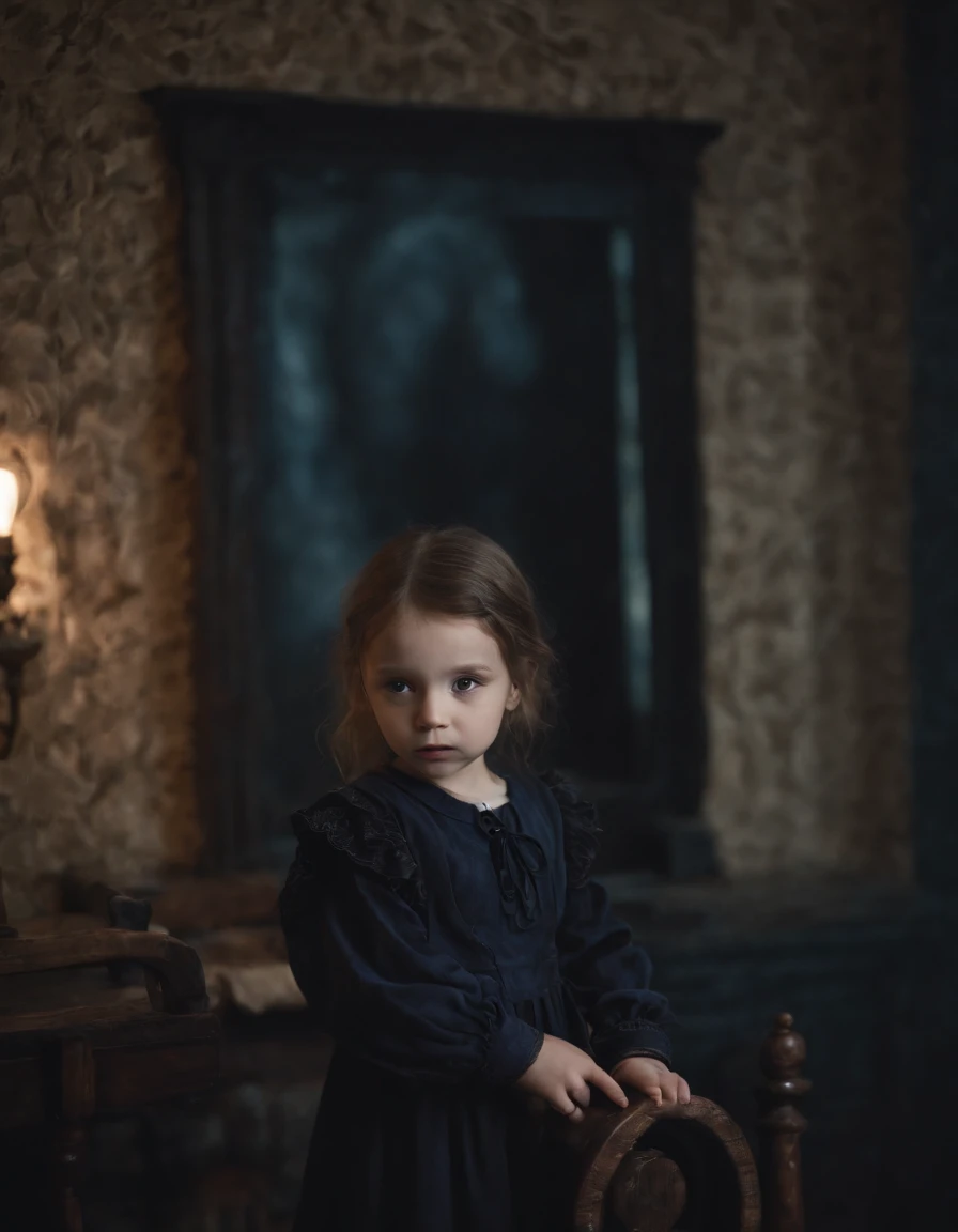 a childrens overall hangs on the wall, in the style of dark indigo and black, gothic undertones, rusticcore, pure color, velvety textures, striped, warmcore