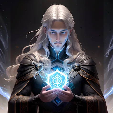 Avatar Description:
- Aelarath is a tall and imposing wizard, with long silver hair that flows like a waterfall.  His eyes are a deep blue, which seem to contain an ancient secret.  He wears a robe of dark fabric adorned with golden magical runes, which gl...