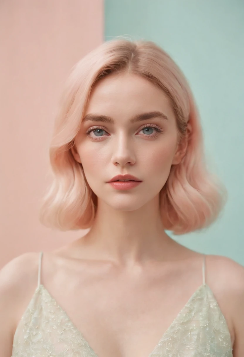 Market,  neopop, pastel colors, by jimmy marble, portrait model pose, (medium shot)