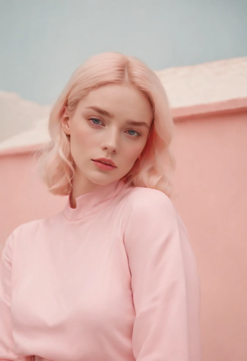 Market,  neopop, pastel colors, by jimmy marble, portrait model pose, (medium shot)