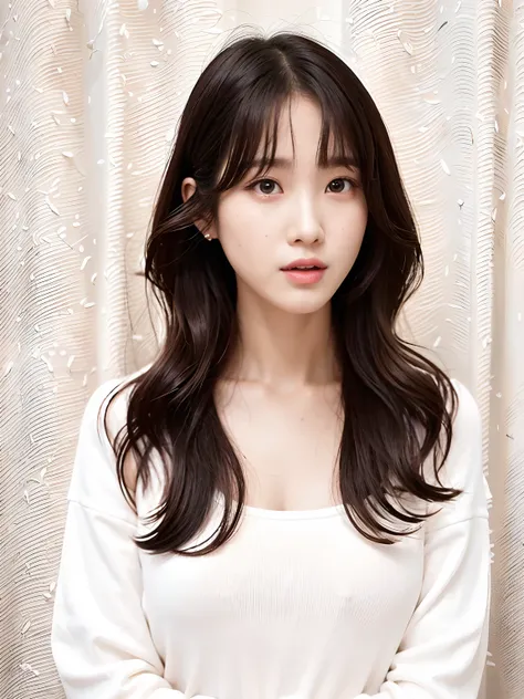 Araped woman with long hair and white shirt posing for a photo, Izzy-silver(Lee Ji - Eun), Lee Ji-eun, heonhwa choe, jaeyeon nam, Park Jimin / Park Ji-min, sonyoonjoo, Psychiatric / Shin Min Jeong, neat hair with bangs, hwang se - on, Curtain bangs, Centra...