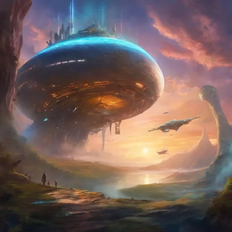 A huge spaceship stands still，The ship is broken，Outside the spacecraft, robots and astronauts are repairing，There is shipwreckage all around，The background is the vastness of the universe，Outstanding details，Cinema lenses