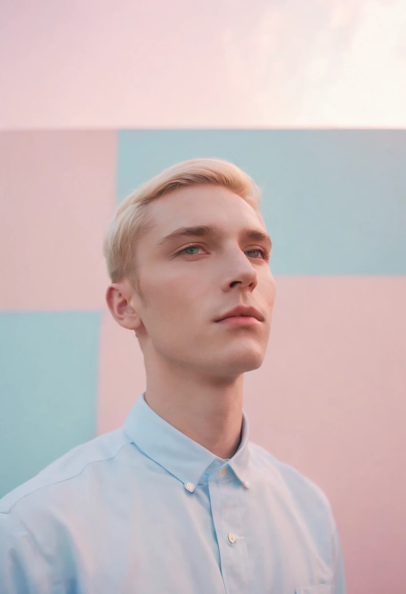 Man, neopop, pastel colors, by jimmy marble, portrait, (medium shot)