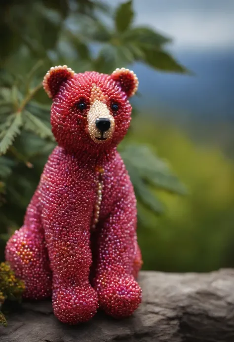 bear made of beads ,cor de rosa e nuvens brancas