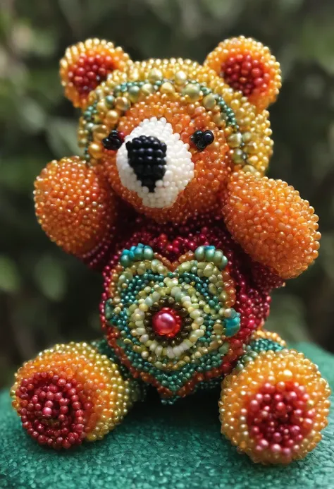 bear made of beads ,cor de rosa e nuvens brancas