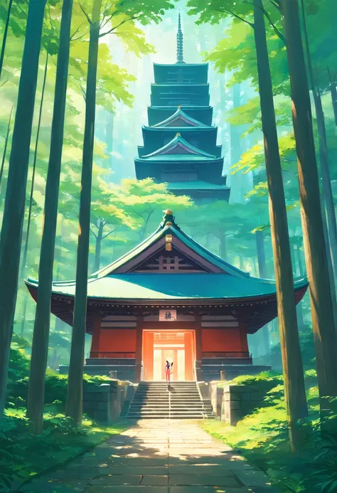 Japanese temple in the middle of the forest,