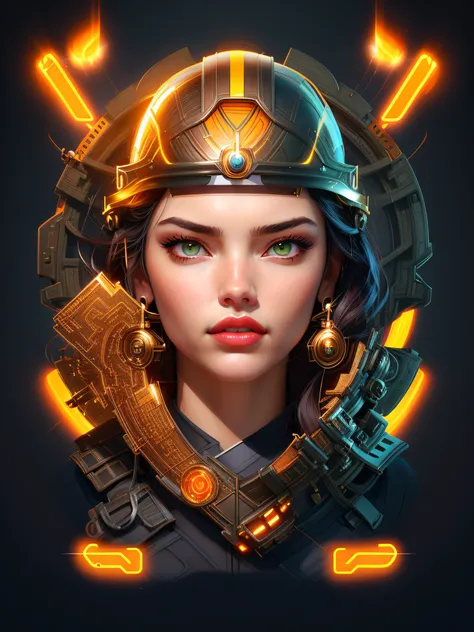 a close up of a woman (Adriana Lima :1.1) red lips, green eyes  wearing a helmet with a clock in the background, stunning digital illustration, epic portrait illustration, 4k detailed digital art, epic digital art illustration, cgsociety portrait, fantasy ...