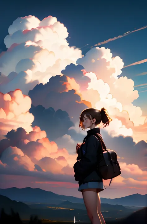 top-quality,masutepiece,独奏,独奏,girl with,cumulonimbus clouds、beautiful profile