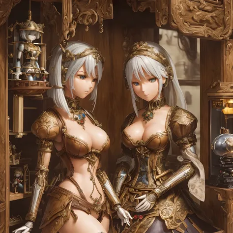 ((Finest quality)),(超A high resolution),(ultra-detailliert),(Meticulous portrayal),((Best Anime)),sharpnes,Clair,Fantasy art with astounding depictions:1.5, (１Female automata,Body made of wood:1.3),Beautiful face with dense and detailed details,Lingerie de...