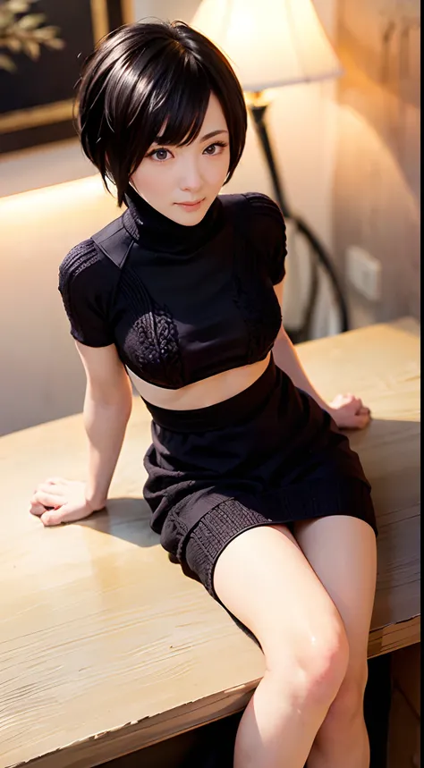 ((pixie_cut short_hair):1.2), 8K、Raw photography。top-quality、high_quality、Extreme_Detail_Photography、Eye for extreme detail、Super Detail Face、Hair in super detail、Super detail body、(Photography Lighting:1.3)、1girl、Puffy eyes、Eyes in good shape。Brown-eyed、d...