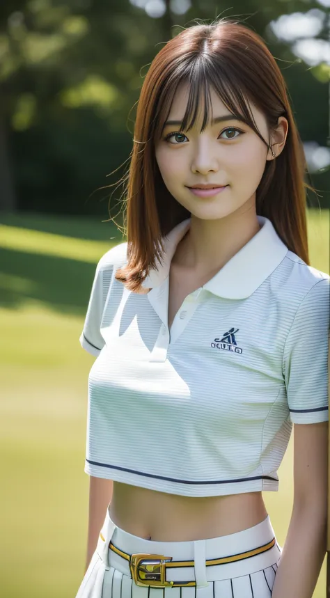 ((golf course))、golf club、Lunette de soleil、(​masterpiece、top-quality) 、kawaii、(Colossal tits:1.2)、((20 year old woman:1.2))、Young adorable Japan face, ,Soft portrait shots,in 8K,、Young cute gravure idol、、Young gravure idols、model in Japan