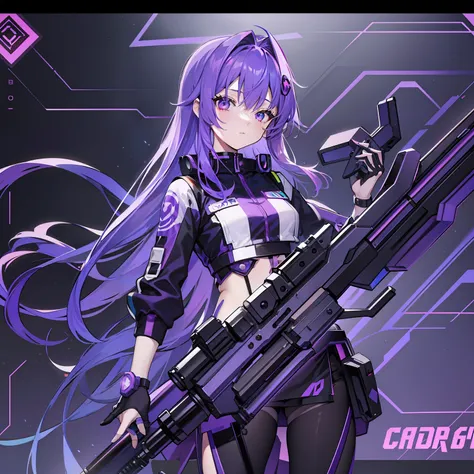 Cyber Cyber Purple Hair Illustration Small Gun Mini Gun Skirt Ephemeral