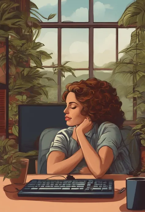 woman thinking in front of the computer