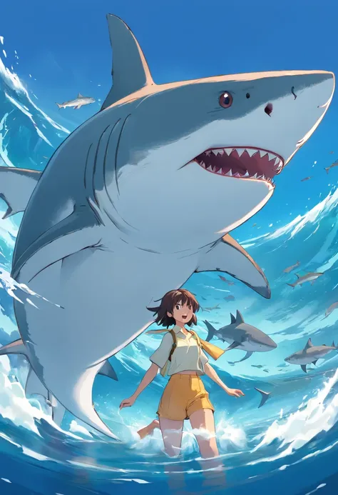 Great white shark，Cartoony，，Lots of great white sharks