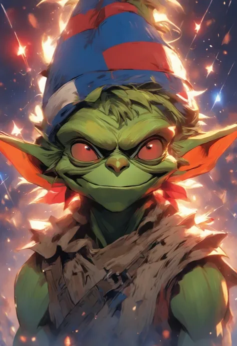 Goblin, wearing Independence Day Hat, colors are red white and blue, masterpiece, best quality