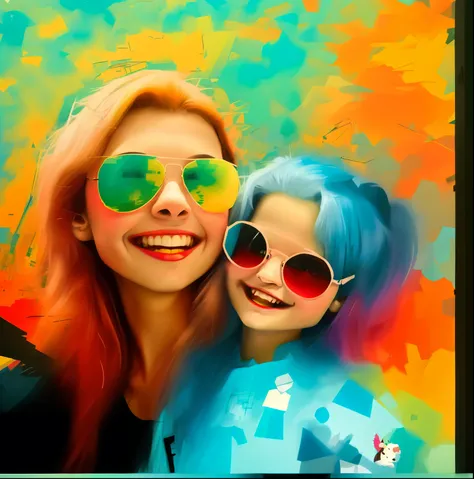 ( MOTHER IS DAUGHTER SMILE),(melhor pose),(best angle), (better expression), Eduardo Kobra acolchoamento ,multidimensional geometric wall PORTRAIT, arte, Chibi,Yang08k, lindo, Colouring,8k