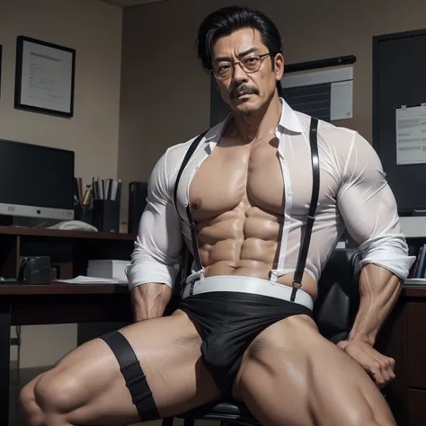 age 55，Kogoro Mouri，uncles，Shirtless，Tong，Bulge，fortitude，Sitting in the office，Black short stockings，Suspenders，(Milky white liquid )lbeard，fortitude，k hd，artwork of a，wear suit，The crotch has huge protrusions，The erection，Milky white panties，chest muscle