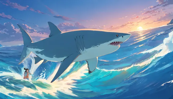 Great white shark，Cartoony，front