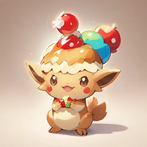 Goblin, wearing Mini Cake Hat, colors are white light-brown and red and blue fruit, masterpiece, best quality