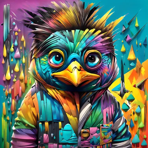 ( PINGUIN ,melhor pose,best angle, (better expression, Eduardo Kobra ,RomeroBrito acolchoamento ,multidimensional geometric wall PORTRAIT, arte, Chibi,Yang08k, lindo, Colouring), 256 mil