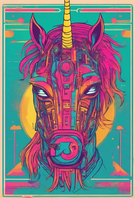 cyber punk unicorn horse, mechinery horse