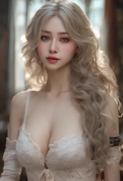 (Best quality, Ultra-detailed, photo-realistic:1.37), 2girls, twins, Ethereal, Stunning detail faces, Flowing white hair, Long eyelashes, captivatinggaze, Perfect lips, Glowing skin, Staggering numbers, Korean underwear, Black thigh stockings with garters,...