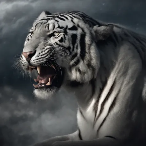 （Legendary artwork），（Running white tiger）Kings Wind，Domineering and exposed，Blue-black body，Fluorescence，rendering by octane：1.5，in a cloud，Faraway view，Ultra-clear image quality，No characters，（Cloud effects：1.5），（Lightning effects：1.5），（Water vapor effect...